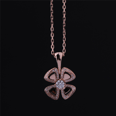 Italy Fiorever Necklace 18K Rose Gold Pendant set with a central diamond and pavé diamonds REF 356223