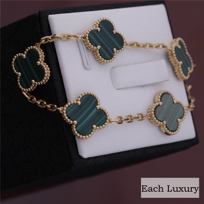 Women Van Cleef And Arpels Alhambra Bracelet 5 Motifs Yellow Gold Malachite VCARL80900