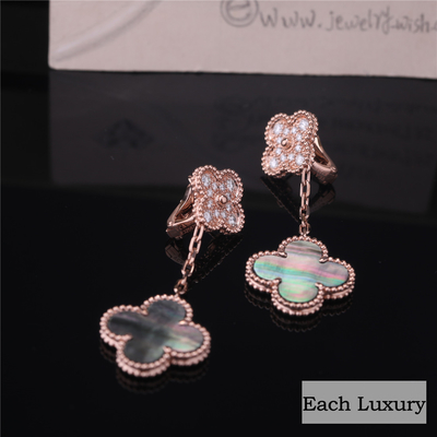 VCARP2R200 Magic Alhambra Earrings 2 Motifs 18K Rose Gold Diamond