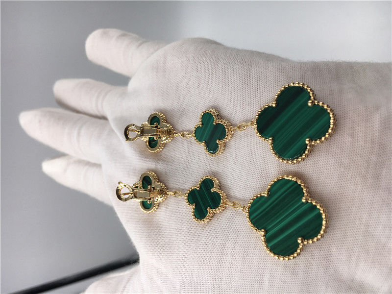 Quality Van Cleef  Arpels 18K Gold Jewelry Women's Flower Shape Green Earrings factory