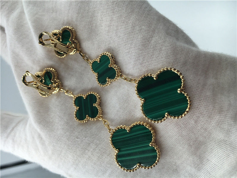 Quality Van Cleef  Arpels 18K Gold Jewelry Women's Flower Shape Green Earrings factory