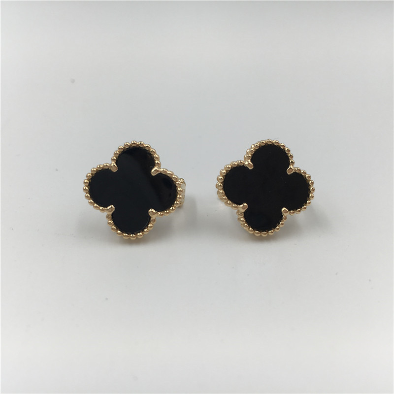 Van Cleef Arpels Vintage Alhambra Earrings 18k Yellow Gold With Onyx Fine Jewelry