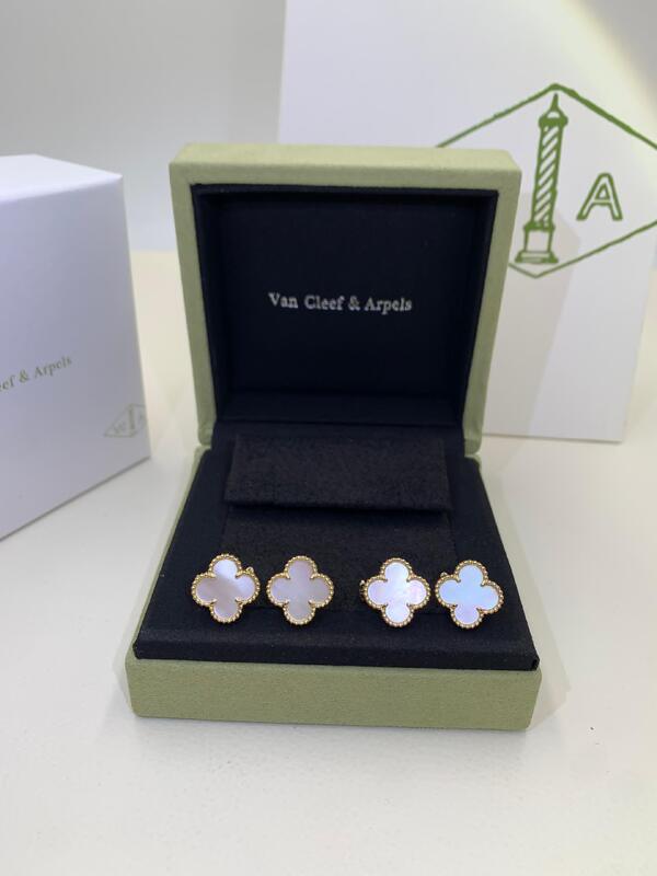 Quality VCA Alhambra Earrings Van Cleef And Arpels White Mother Pearl Malachite Carnelian factory