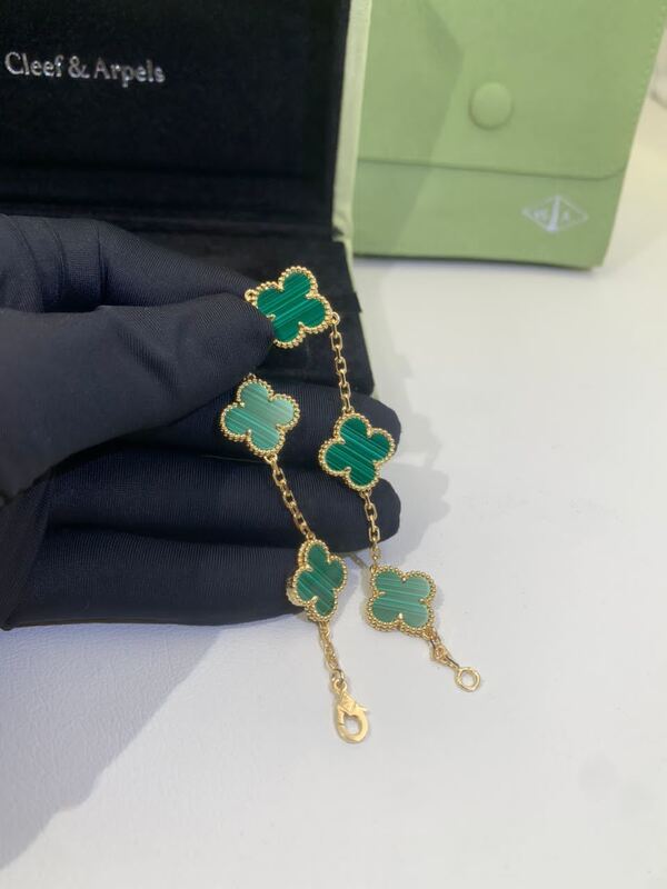 Quality Women Van Cleef And Arpels Alhambra Bracelet 5 Motifs Yellow Gold Malachite VCARL80900 factory