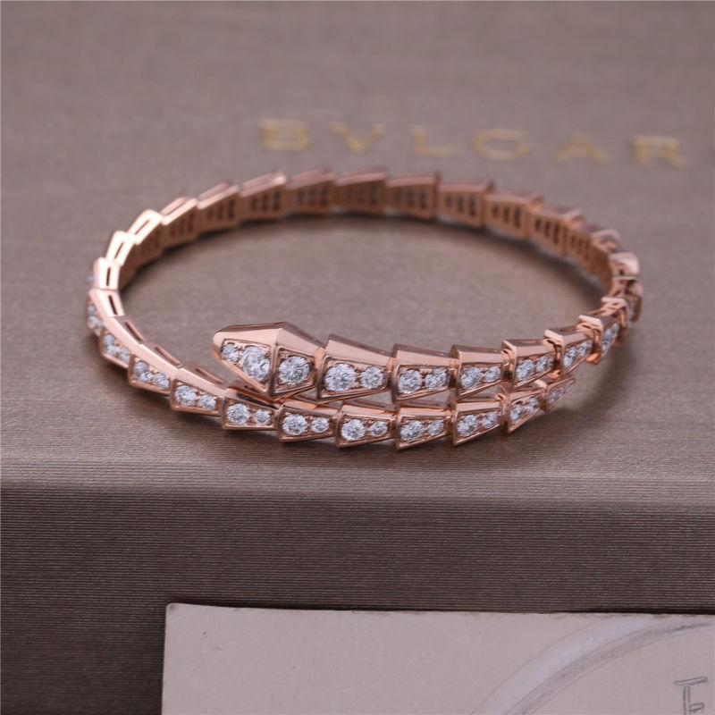 Quality Luxury Closet Rose Gold Bracelet Serpenti Viper one-coil full diamond Snake Bangle 353792 factory