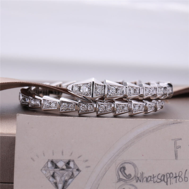 Quality Italy Romance Serpenti Viper one-coil slim bracelet in 18K white gold set with full pavé diamonds Snake Bangle factory
