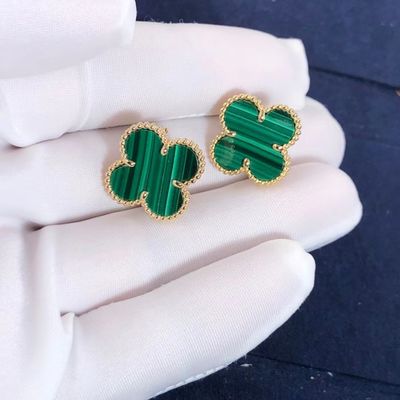Quality Van Cleef And Arpels Mini Alhambra Earrings 18k Yellow Gold  Malachite factory