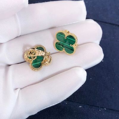 Quality Van Cleef And Arpels Mini Alhambra Earrings 18k Yellow Gold  Malachite factory