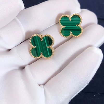 Quality Van Cleef And Arpels Mini Alhambra Earrings 18k Yellow Gold  Malachite factory