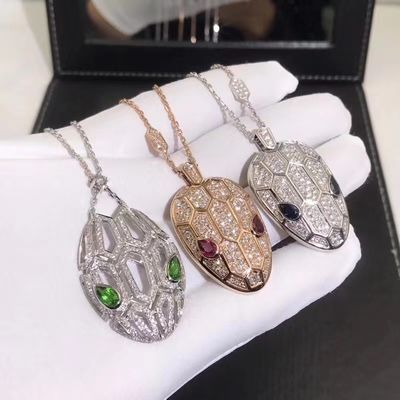 Quality Bvlgari Serpenti Necklace 18K Rose Gold Pendant Set Sapphire Emerald Ruby factory