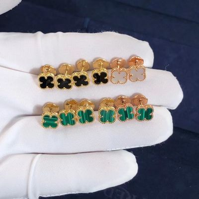 Quality VCA Mini Alhambra Earrings 18k Yellow Rose White Gold Malachite Sweet Alhambra Earstuds factory