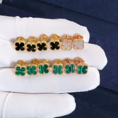 Quality VCA Mini Alhambra Earrings 18k Yellow Rose White Gold Malachite Sweet Alhambra Earstuds factory