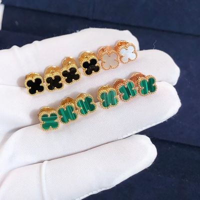 Quality VCA Mini Alhambra Earrings 18k Yellow Rose White Gold Malachite Sweet Alhambra Earstuds factory