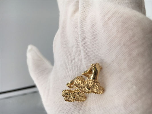 Quality Van Cleef Vintage Alhambra Earrings , 18K Yellow Gold Van Cleef Mini Alhambra Earrings factory