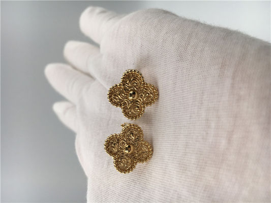 Quality Van Cleef Vintage Alhambra Earrings , 18K Yellow Gold Van Cleef Mini Alhambra Earrings factory