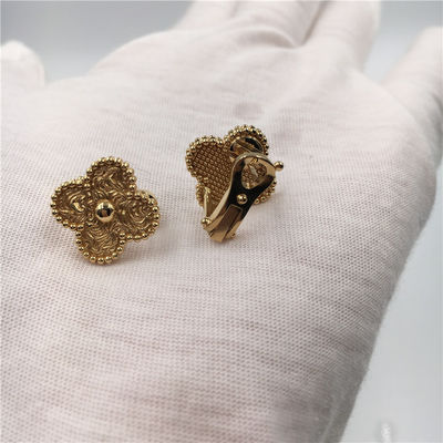 Quality Van Cleef Vintage Alhambra Earrings , 18K Yellow Gold Van Cleef Mini Alhambra Earrings factory