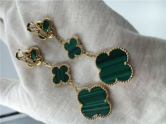 Quality Van Cleef  Arpels 18K Gold Jewelry Women's Flower Shape Green Earrings factory
