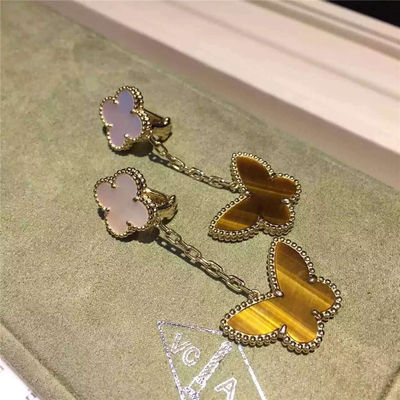 Quality Lucky Alhambra 18K Gold Earrings 2 Motifs White Mother Of Pearl With Butterfly Shape factory