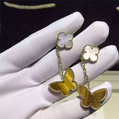 Quality Lucky Alhambra 18K Gold Earrings 2 Motifs White Mother Of Pearl With Butterfly Shape factory