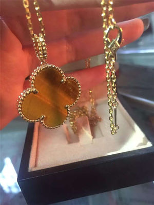 Quality 1 Motif Tiger'S Eye 18K Gold Necklace VCARO49L00 Yellow Color With Flower Shape factory