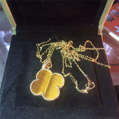 Quality 1 Motif Tiger'S Eye 18K Gold Necklace VCARO49L00 Yellow Color With Flower Shape factory