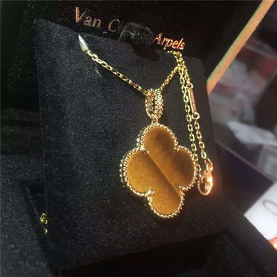Quality 1 Motif Tiger'S Eye 18K Gold Necklace VCARO49L00 Yellow Color With Flower Shape factory