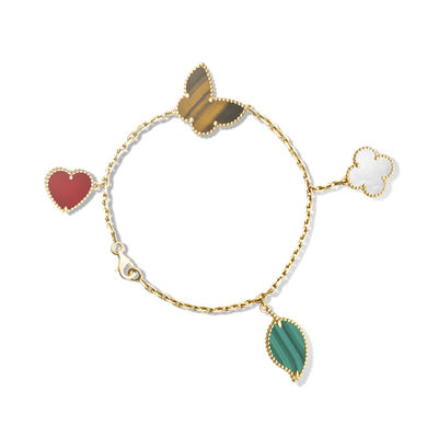 Quality 4 Motifs Lucky Alhambra Bracelet 18k Yellow Gold With Carnelian / Tiger'S Eye Stone factory