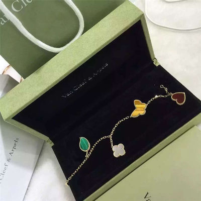 Quality 4 Motifs Lucky Alhambra Bracelet 18k Yellow Gold With Carnelian / Tiger'S Eye Stone factory