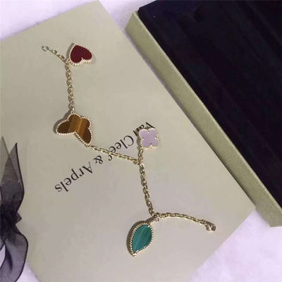 Quality 4 Motifs Lucky Alhambra Bracelet 18k Yellow Gold With Carnelian / Tiger'S Eye Stone factory