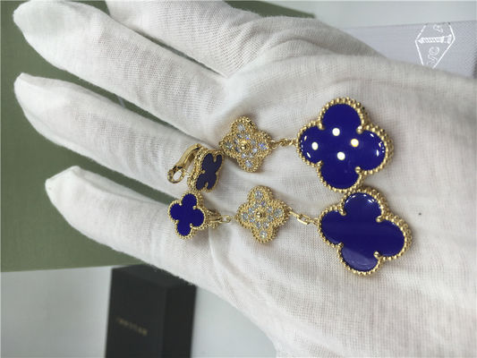 Quality 3 Motifs Blue Ceramic 18K Gold Earrings Flower Shaped Round Diamonds For Women factory