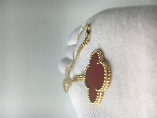 Quality LongVan Cleef Arpels 18K Gold Necklace With Red Flower Shape No Diamond factory
