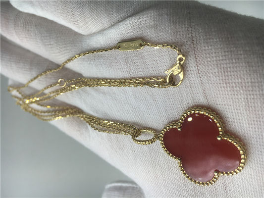 Quality LongVan Cleef Arpels 18K Gold Necklace With Red Flower Shape No Diamond factory