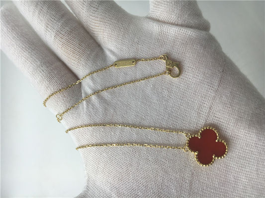 Quality LongVan Cleef Arpels 18K Gold Necklace With Red Flower Shape No Diamond factory