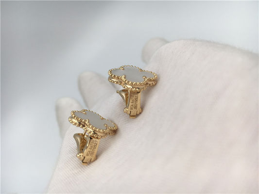 Quality Vintage Alhambra 18K Gold Earrings With White Mother Of Pearl / Clover Leaf Shape factory