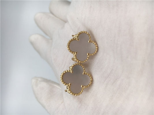 Quality Vintage Alhambra 18K Gold Earrings With White Mother Of Pearl / Clover Leaf Shape factory
