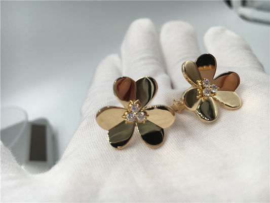 Quality Van Cleef Frivole Earrings , 18k Yellow Gold Vintage Alhambra Earrings factory