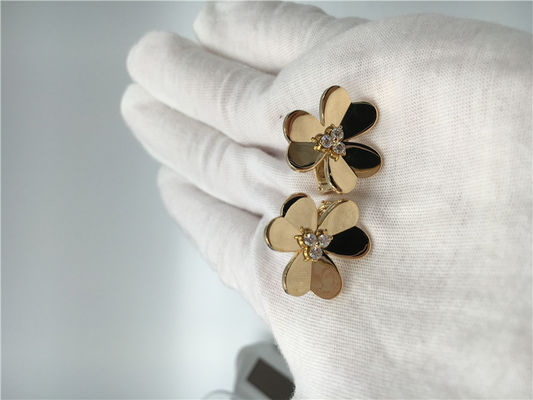 Quality Van Cleef Frivole Earrings , 18k Yellow Gold Vintage Alhambra Earrings factory