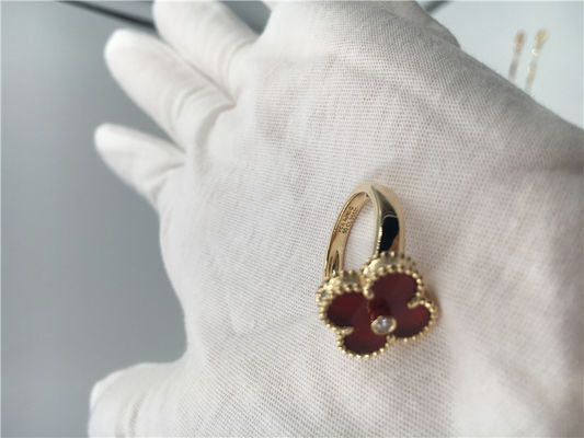 Quality Women'S Carnelian 18K Gold Ring Unique Vintage Alhambra With Real Diamond factory