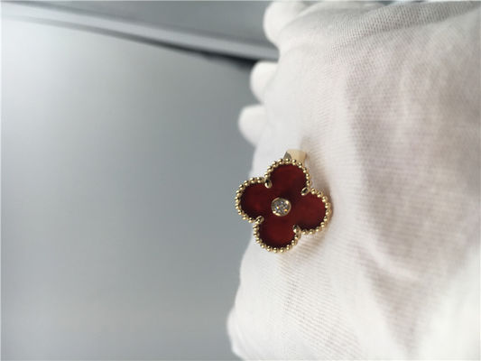 Quality Women'S Carnelian 18K Gold Ring Unique Vintage Alhambra With Real Diamond factory