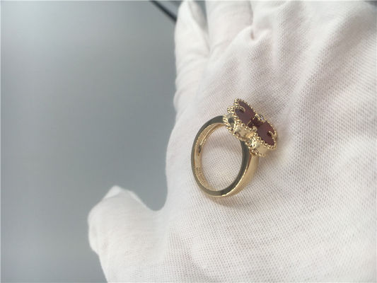 Quality Women'S Carnelian 18K Gold Ring Unique Vintage Alhambra With Real Diamond factory