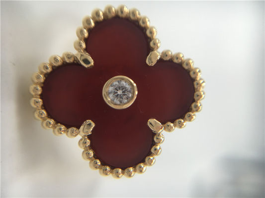 Quality Women'S Carnelian 18K Gold Ring Unique Vintage Alhambra With Real Diamond factory