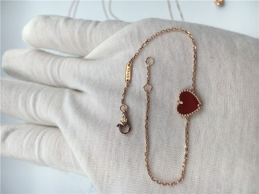 Quality Young Ladies 18K Gold Jewelry Sweet Alhambra Heart Bracelet With Carnelian factory
