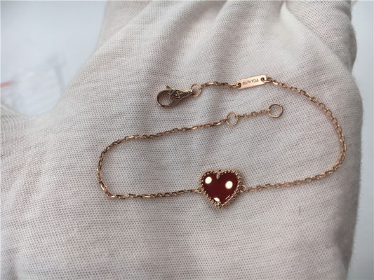 Quality Young Ladies 18K Gold Jewelry Sweet Alhambra Heart Bracelet With Carnelian factory