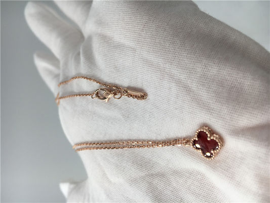 Quality Rose Gold Pendant Necklace For Girlfriend , 18k Magic Alhambra Necklace With Carnelian factory