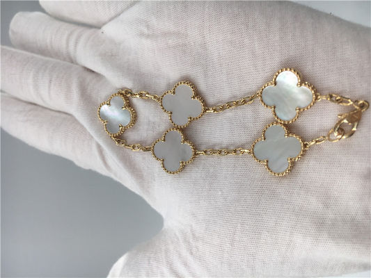 Quality Elegant 18K Gold Jewelry Vintage Alhambra Bracelet With White Mother Of Pearl factory