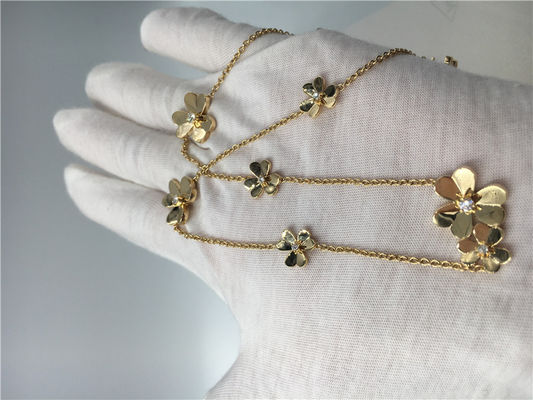 Quality 18k Yellow Gold Necklace With Round Diamonds , 9 Flowers Van Cleef Frivole Necklace factory
