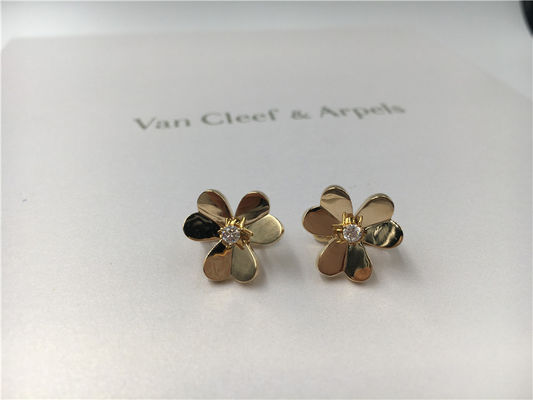 Quality Unique Luster Diamond 18K Gold Earrings With Heart Shaped Petal Design factory
