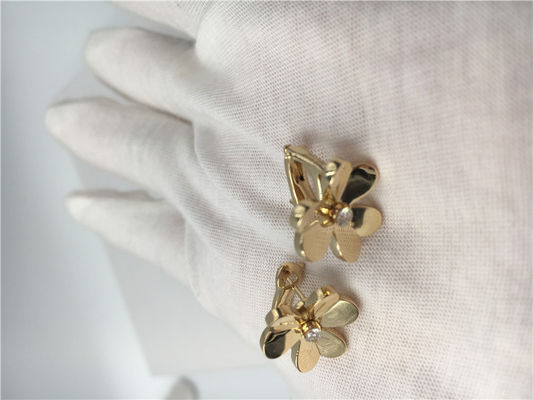 Quality Unique Luster Diamond 18K Gold Earrings With Heart Shaped Petal Design factory