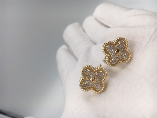 Quality Round Diamonds Vintage 18K Gold Earrings Handmade For Wife / Girlfriend factory