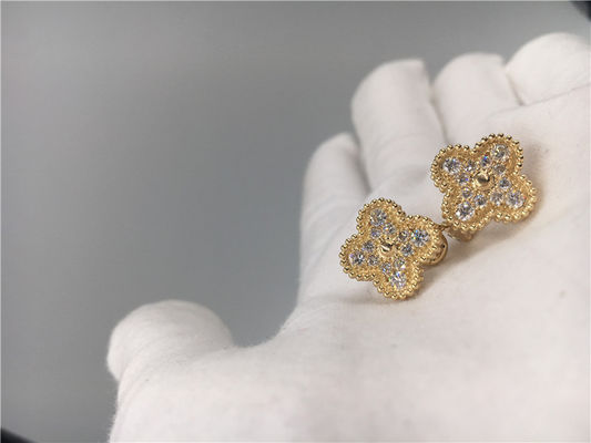 Quality Round Diamonds Vintage 18K Gold Earrings Handmade For Wife / Girlfriend factory